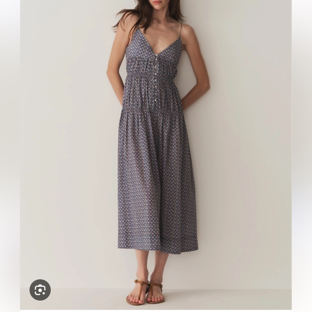 Doen Navy Printed Button-Front Spaghetti-Strap Midi Dress